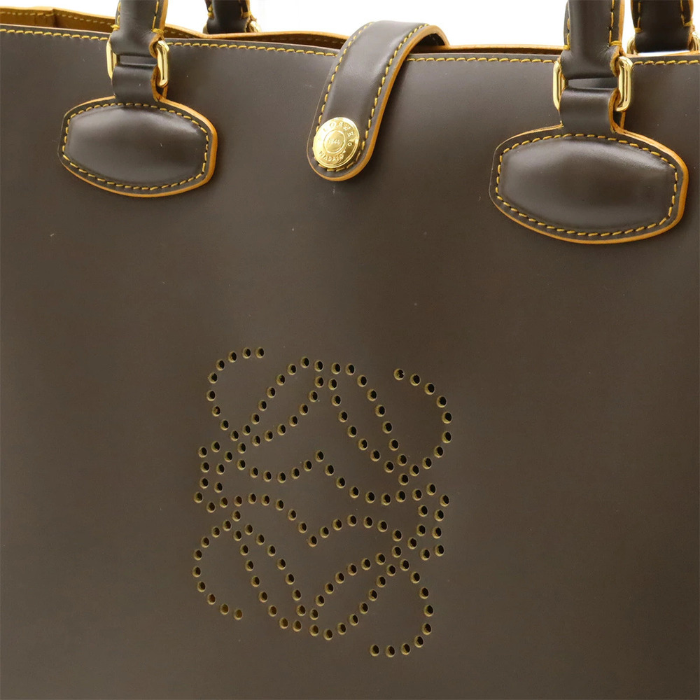 Loewe Leo Tote Bag Shoulder Anagram Perforated Leather Khaki Brown - Picture 9 of 9